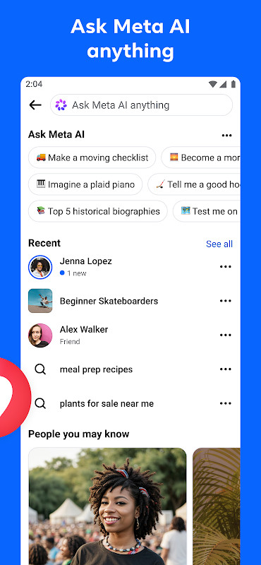 Meta AI screen in Facebook answering a question with instant results