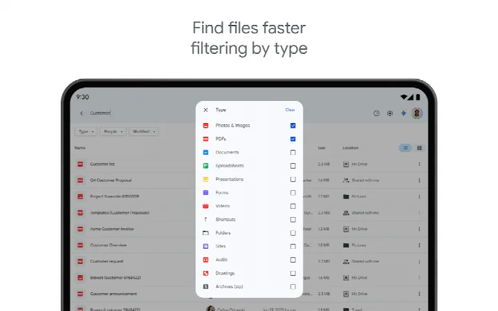 Google Drive notifications screen for recent file activity alerts