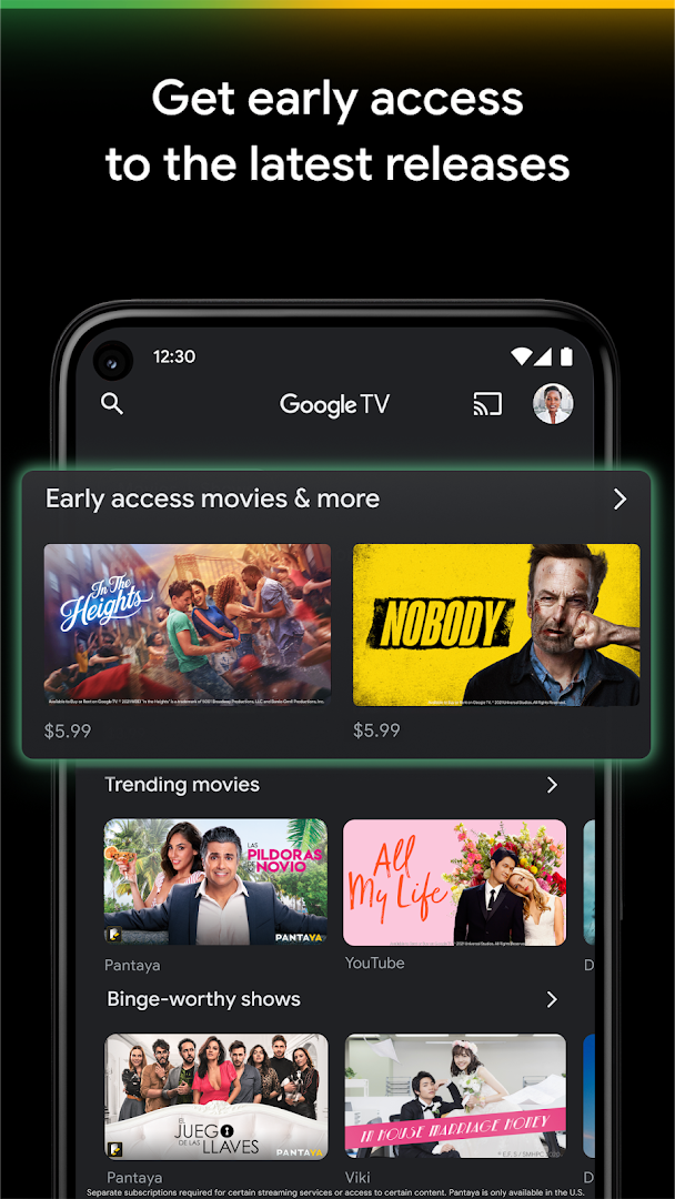 Google TV Shop tab with latest movies and shows to rent or buy.