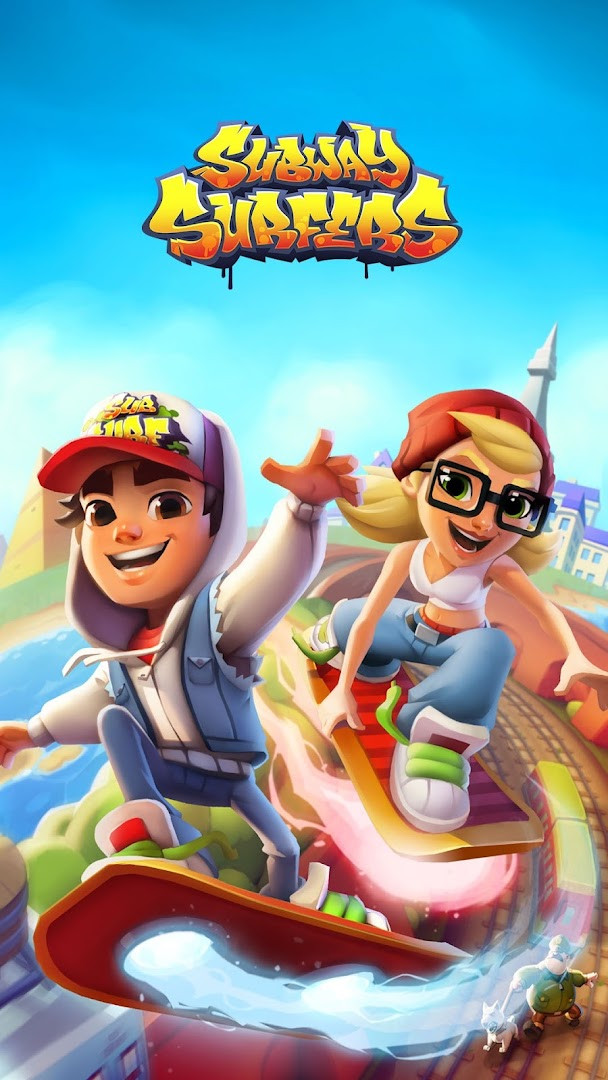 Subway Surfers gameplay of Jake dashing through train tracks