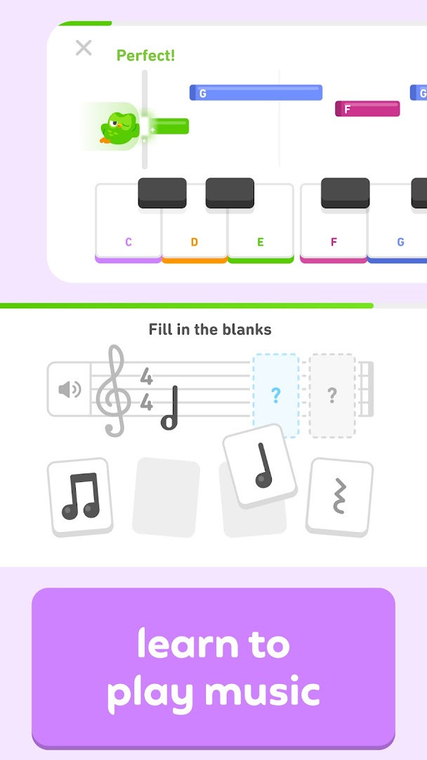 Duolingo in-app purchase screen for Super Duolingo with 14-day free trial.