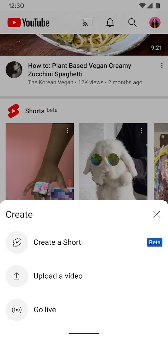 Home screen showing personalized video recommendations grid