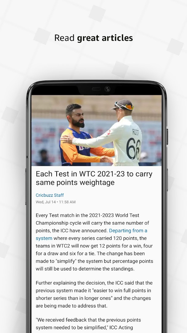 Cricbuzz notifications screen for live match alerts and breaking news.