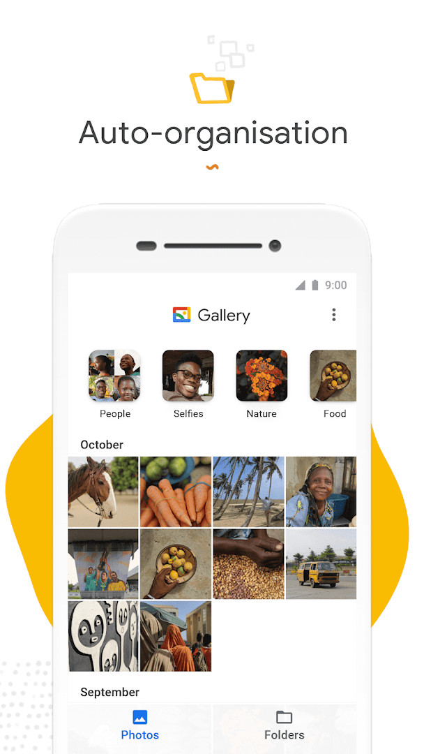Gallery app main screen showing photos and videos grouped automatically into albums