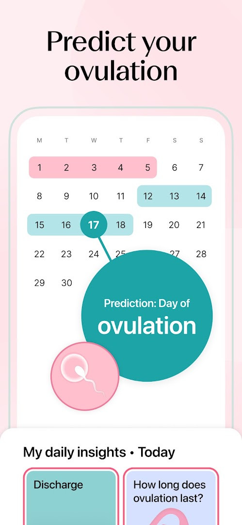 Ovulation calendar view highlighting fertile days and predicted ovulation day.