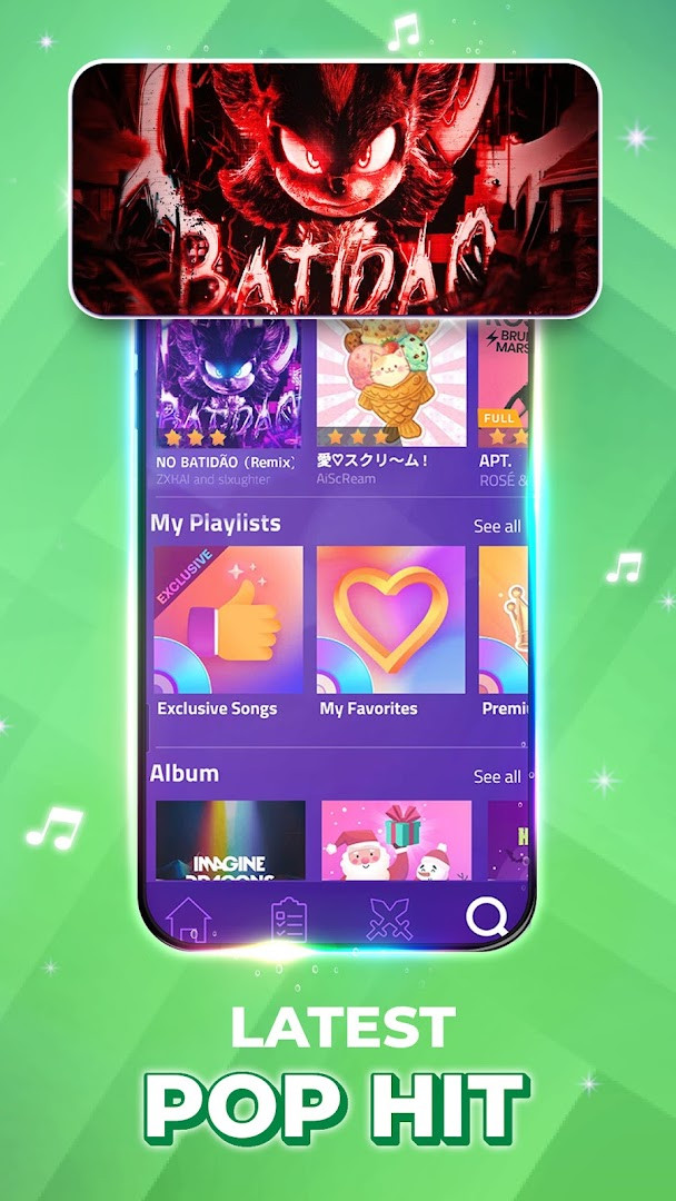 Magic Tiles 3TM song selection library showing thousands of licensed tracks