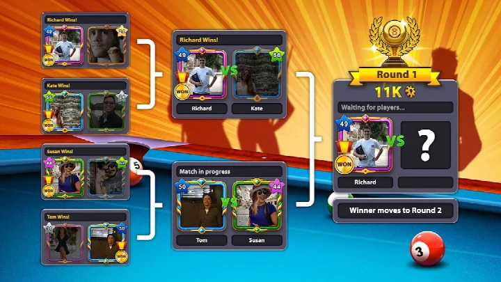 8 Ball Pool screenshot of the new album feature for collecting in-game items