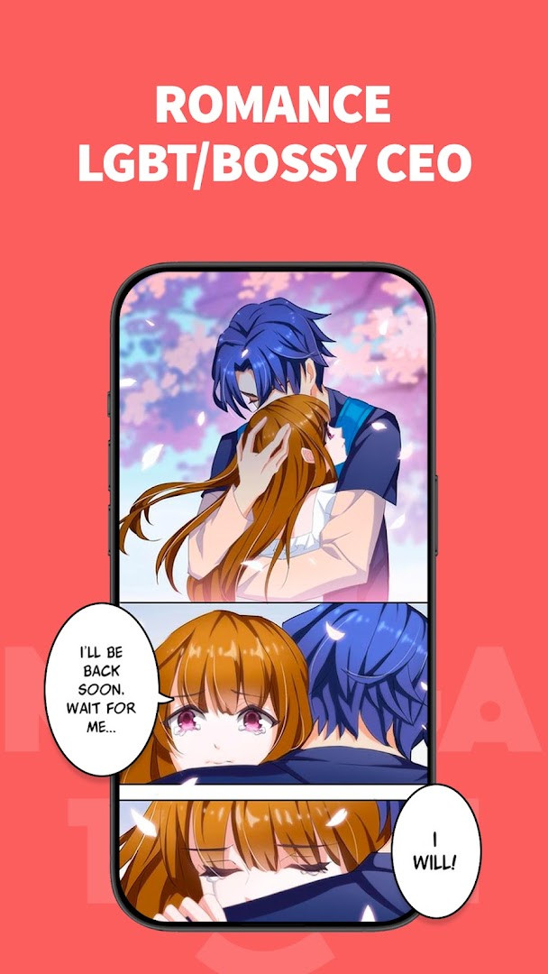 MangaToon: Comic & Manga reader displaying a full-page manga panel with zoom controls