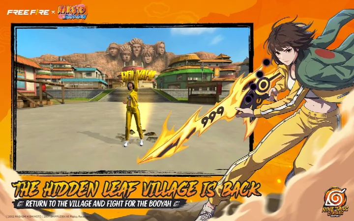Ninja Academy scene with Hidden Leaf Village buildings and swing