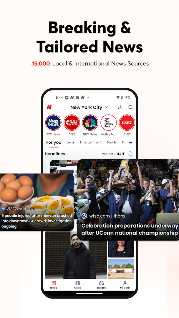 Local news section with stories from nearby trusted sources