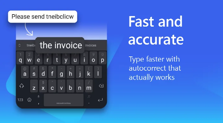 Microsoft SwiftKey AI Keyboard toolbar with an expanded menu of quick shortcuts