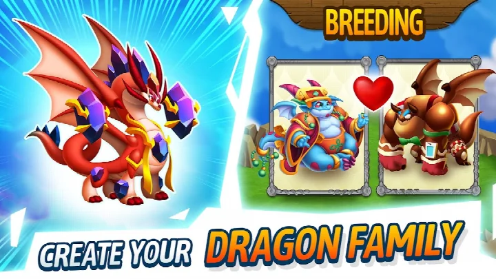 Dragon City: Mobile Adventure main screen showing a floating city with habitats and dragons