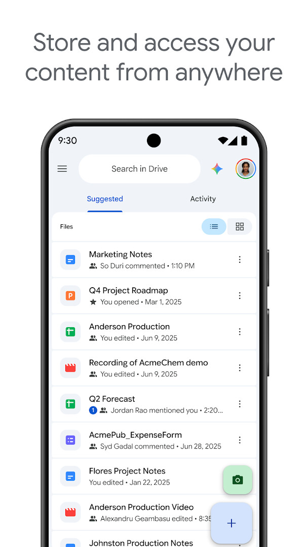 Google Drive main screen showing recent files and folders