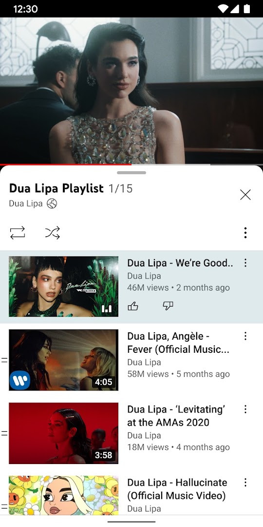 Video player in fullscreen with comments and like buttons visible