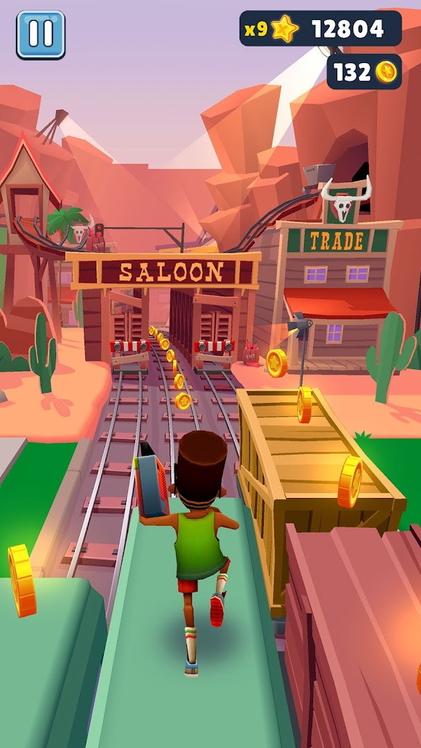 Subway Surfers display of colorful HD graphics during a chase