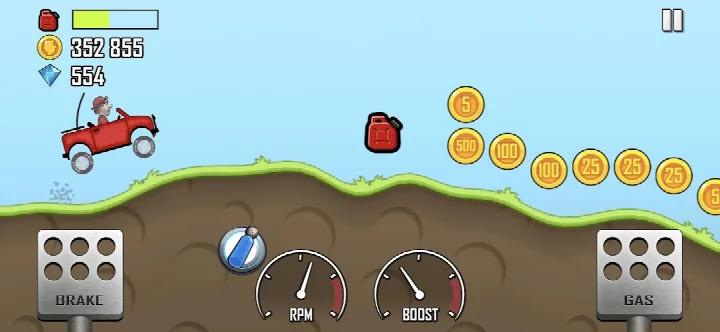 Hill Climb Racing daily challenge screen showing an event with rewards for completing objectives.