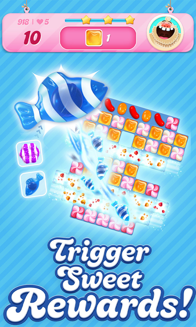 Candy Crush Saga puzzle screen with jelly and chocolate blockers