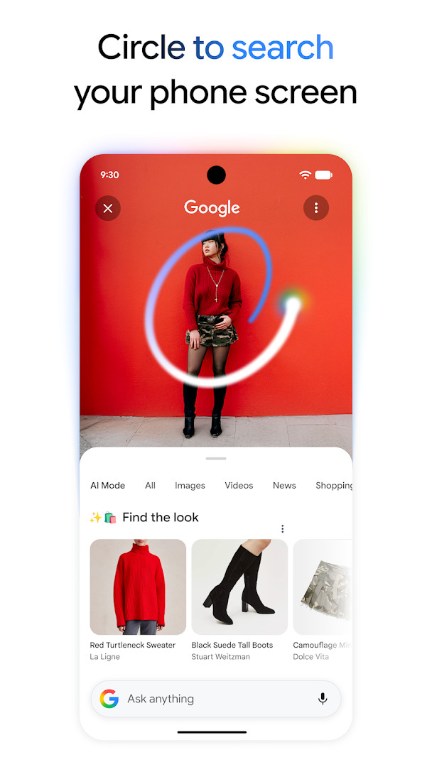 Google Search Live holding a real-time voice and camera conversation with on-screen links