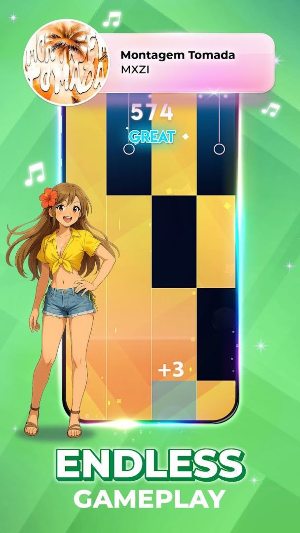 Magic Tiles 3TM rewards screen with unlockable gifts and customizations
