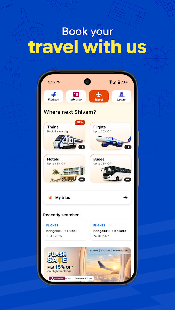 Flipkart app grocery section with fresh fruits and vegetables