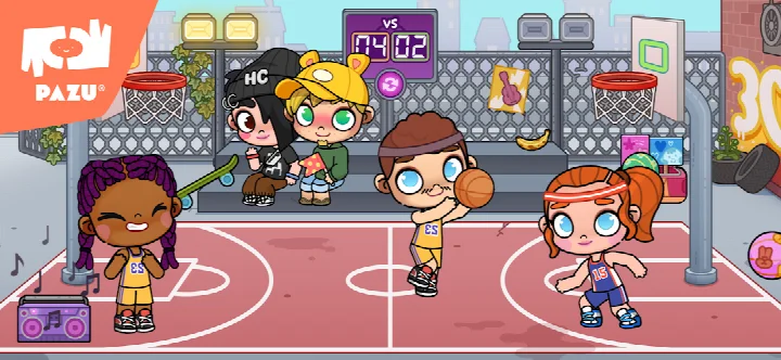 Exploring a bustling city street with shops, buildings, and other characters