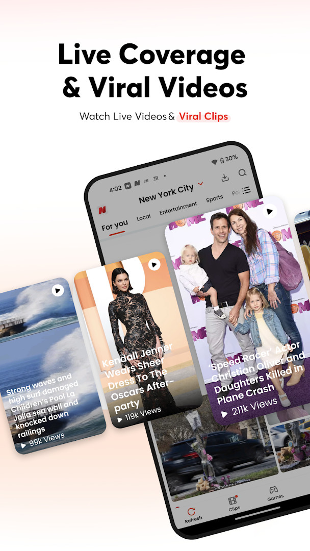 Short video clips feed with viral and entertainment updates
