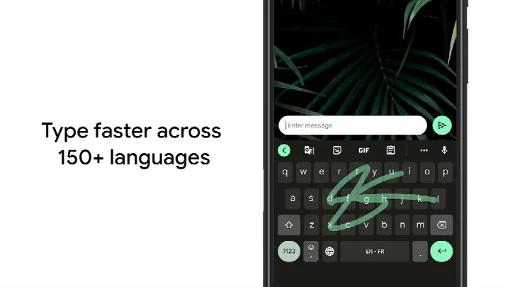 Gboard home screen showing the keyboard with a text field and suggestions bar