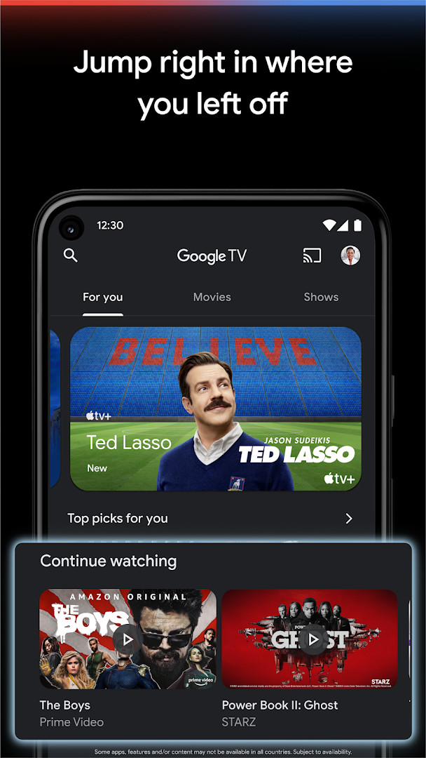 Google TV remote feature with playback controls on a phone.